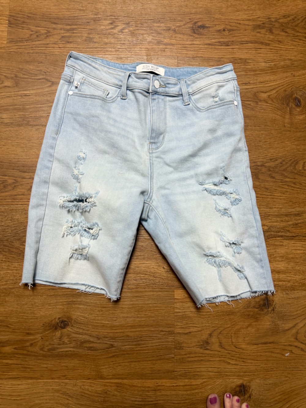 Judy Blues Light Wash Distressed Jean Bermuda Shorts